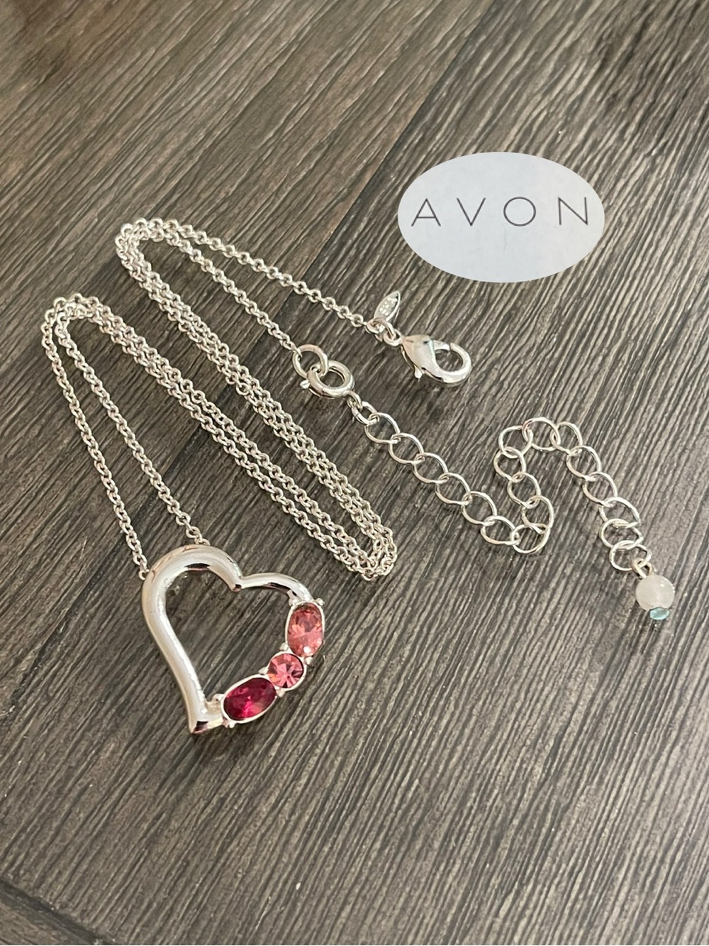 Avon Love at First Sight Necklace Silver-tone Heart with Gems